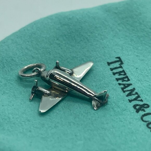 Tiffany & Co. Sterling Silver Airplane Pendant Charm Aircraft Plane w/ Pouch - Picture 5 of 12